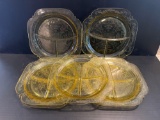7 Yellow Depression Glass Divided Plates