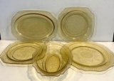 Yellow Depression Glass Oval & Round Platters and Oval Vegetable Bowl