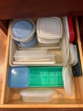Contents of Drawer- Plastic Food Storage Containers, Some with Lids
