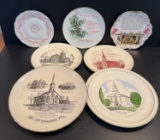 Grouping of Plates- 4 Church Commemoratives, One with Kitchen Prayer, Gift of Christmas and Other
