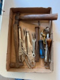 2 Ball Peen Hammers, Locking Pliers, Wrenches, Awl, More
