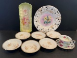 China Grouping- 6 Small Matching Bowls, Cup & Saucer, Reticulated Plate and Floral Dresser Tray