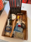 Hardware Lot- Nails, Screws, Wire Brush, Staples, Padlock & Key, Switch, Cup Hooks, More