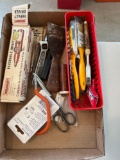 Miscellaneous Tools Lot- Scissors, Putty Knife, Wrench, Paint Brushes, Reversible Impact Driver, Etc