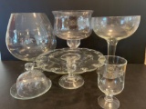 Glassware Grouping- Brandy Snifter, Cake Plate, Cheese Plate/Dome, Large Candleholder, Other Piece
