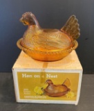 Indiana Glass Co. Amber Hen on Nest with Original Box