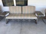 Aluminum Frame Porch Glider with Side Tables & Striped Cushions