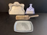 Silver Plated Crumbers, Small Tray and Plastic Dust Pan & Brush