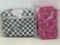 2 Cosmetic Bags- Black & White Checkered and Pink Print