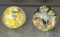 2 Glass Paperweights- Yellow/White and Black/Multicolor Floral