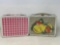 2 Vintage Lunch Boxes- Thermos Brand Pink Gingham with Thermose and Ohio Art Citrus Fruit Motifs