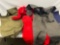 Olive Military Duffel, 2 Pairs of Coveralls- Red & Tweed and Blue Quilted Piece