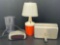 Plastic Measuring Cup, Alarm Clock, Battery Operated Lamp and