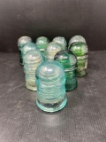 10 Blue, Green & Clear Glass Insulators