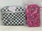 2 Cosmetic Bags- Black & White Checkered and Pink Print