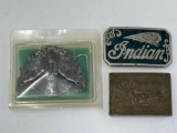 2 Indian Motorcycle and One Native American Belt Buckles