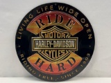 Round Metal Harley-Davidson Sign- Ride Hard
