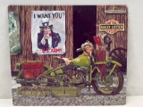 Metal Sign- Harley-Davidson Military Bike in Front of Uncle Sam Sign