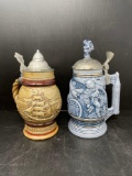 2 Avon Ceramic Steins with Pewter Lids- Conquest of Space and Tall Ships