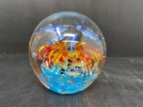 Art Glass Paperweight with Dolphins