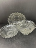 3 Clear Swirled Glass Bowls