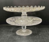 2 Clear Glass Pedestal Cake Plates