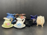 5 Miniature Pitcher & Bowl Sets- Various Styles, Footed Egg and Footed Creamer