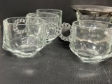 Clear Glass Grouping- 4 Luncheon Plates & Cups, Serving Pieces
