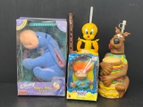 Baby's First Eeyore Plush (New in Box), Rugrats Figure (New), Tweety & Scooby Cups w/ Straws