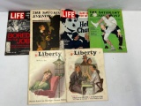 6 Magazines- Life, The Saturday Evening Post, Liberty
