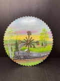 Saw Blade Clock with Hand-Painted Train Scene, Signed 