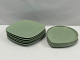 Partial Green Dinnerware Set- 5 Square Plates, 3 Teardrop Plates