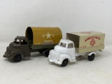 2 Banner Plastic Trucks with Metal Trailers- US Army & Ambulance
