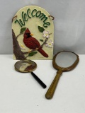 Cardinal Welcome Sign, 2 Hand Mirrors