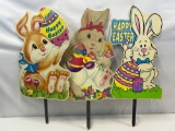 3 Wood & Lithographed Easter Yard Stakes- Bunnies