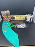 Girl Scout Sash with Patches, Lanyard & Tote, Brownie Cap, Brain Drain Game, Happy Autumn Sign,
