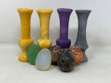 5 Stone & Art Glass Eggs, 4 Stone Vases