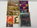 Books Lot- Oil Painting, Crochet Scarves, Louvre Guide Book, Song Book & Nissan Truck Repair Manual