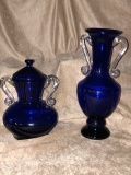 Cobalt Blue Hand Blown Vase and Urn