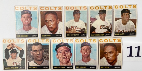 TEN 1964 HOUSTON COLTS BASEBALL CARDS