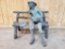 Boy on Bench with Banjo Bronze Statue Signed