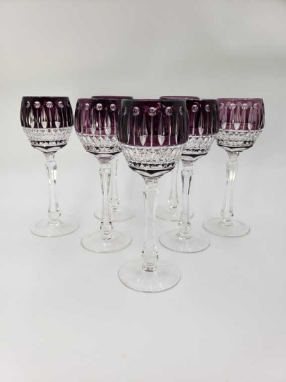 Set of 7 Purple Signed Faberge Xenia Crystal Wine Glasses