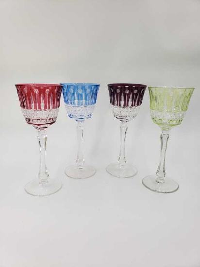 Set of 4 Multi Color signed Faberge Crystal Wine Glasses