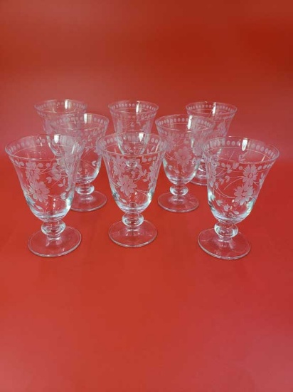 Set of 8 Vintage William Sonoma Etched Water Glasses