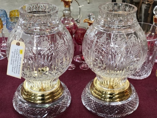 Pair of Waterford Crystal Footed Huricane Candle Holder 12 Days of Christmas Edition Retail $4,000.0