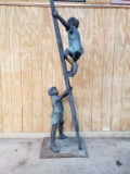 Two Children on a Ladder Bronze Statue