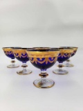 Set of 6 Cobalt and Gold Imperial Made in Italy Shebret Glasses