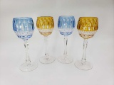 Set of 4 Blue and Yellow Signed Faberge Xenia Crystal Wine Glasses