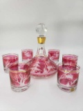 Set 6 Bohemian Engraved Crystal Highball Glasses & Decanter w/ Etched Deer Scene