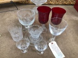 10pc Crystal - Baccarat Water Glass, Waterford Highball, 2 Ruby Stems, Large Compote, 3 small crysta
